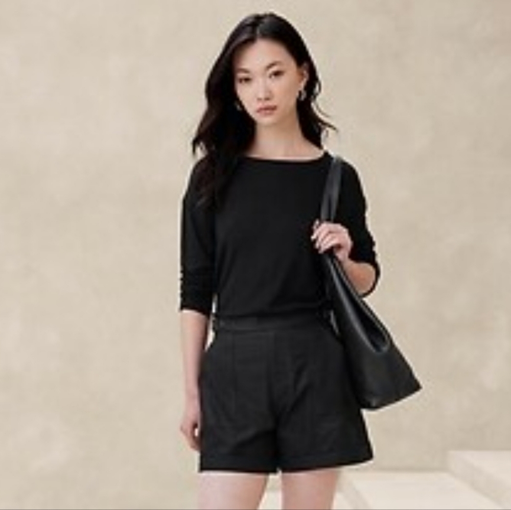 NWT Banana Republic Shorts Painters Twill Utility Black Side Buckle Cuffed 14